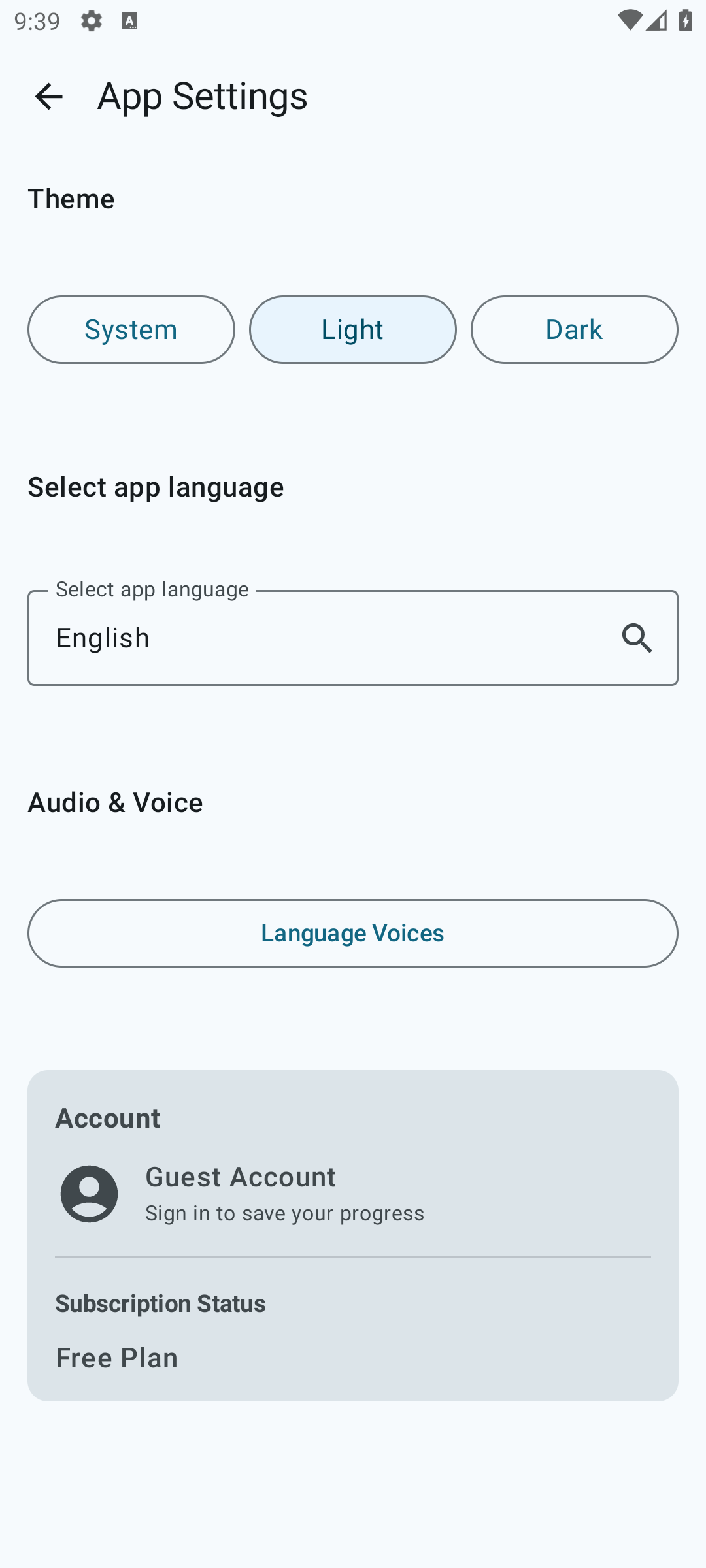 Interface language selector